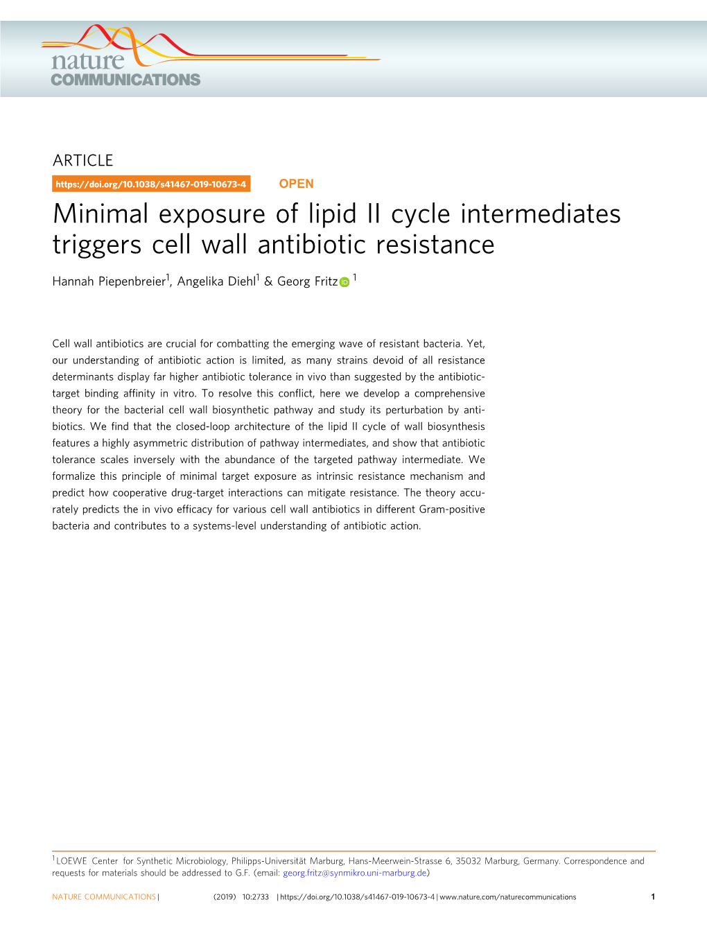 Minimal Exposure of Lipid II Cycle Intermediates Triggers Cell Wall Antibiotic Resistance
