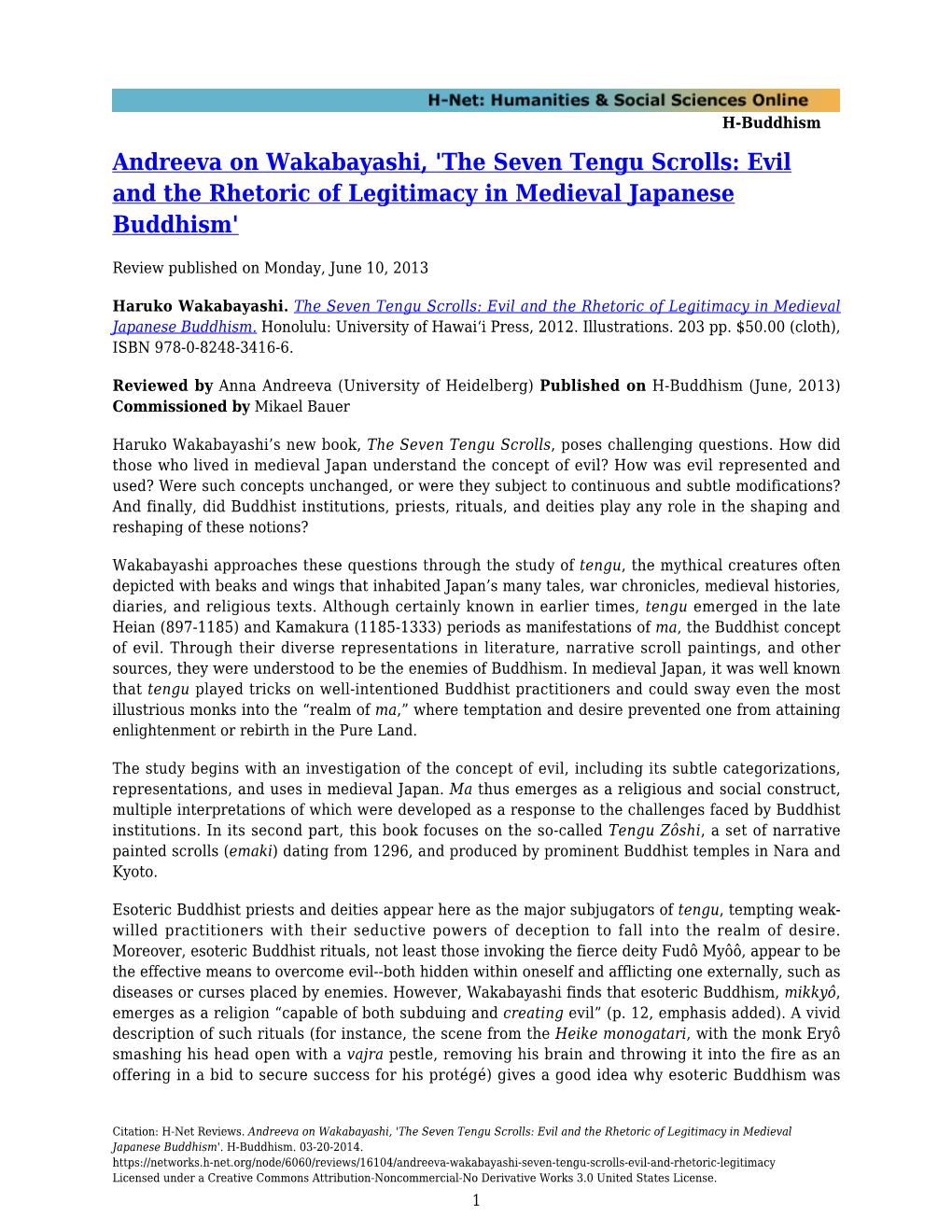 The Seven Tengu Scrolls: Evil and the Rhetoric of Legitimacy in Medieval Japanese Buddhism'