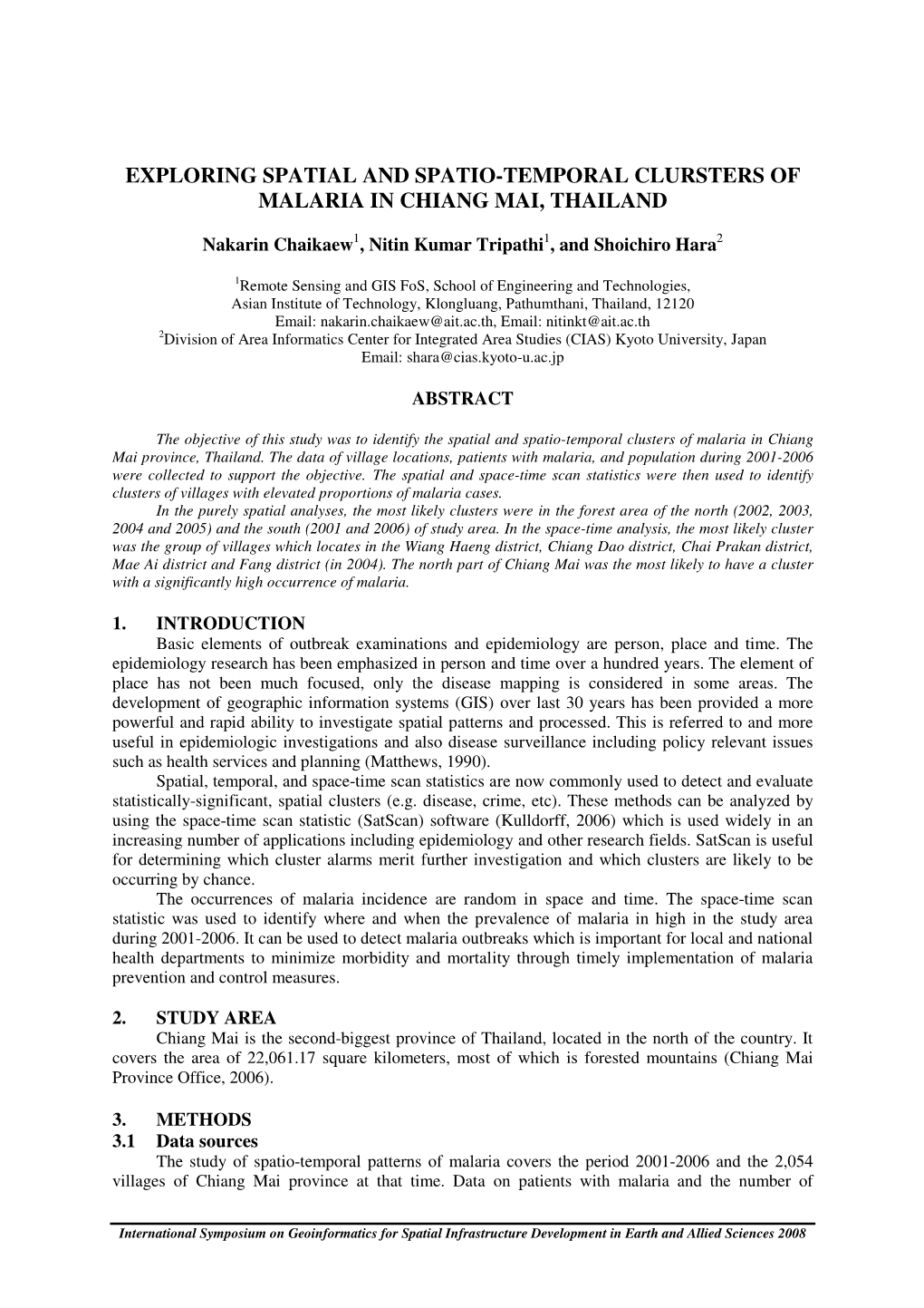 Exploring Spatial and Spatio-Temporal Clursters of Malaria in Chiang Mai, Thailand