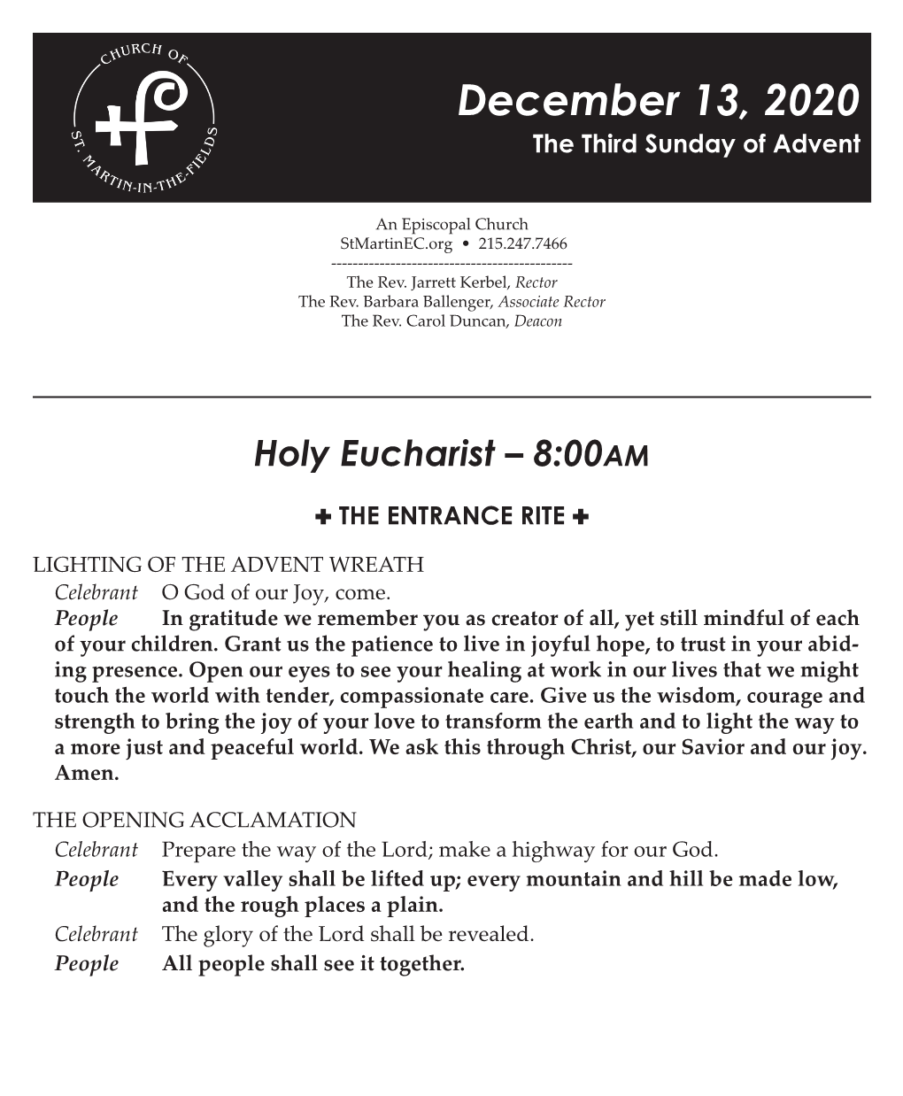 December 13, 2020 the Third Sunday of Advent
