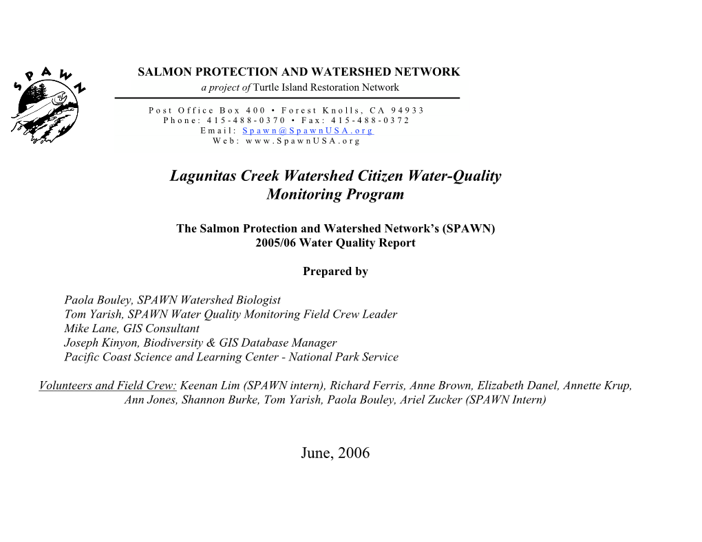 Lagunitas Creek Watershed Citizen Water-Quality Monitoring Program