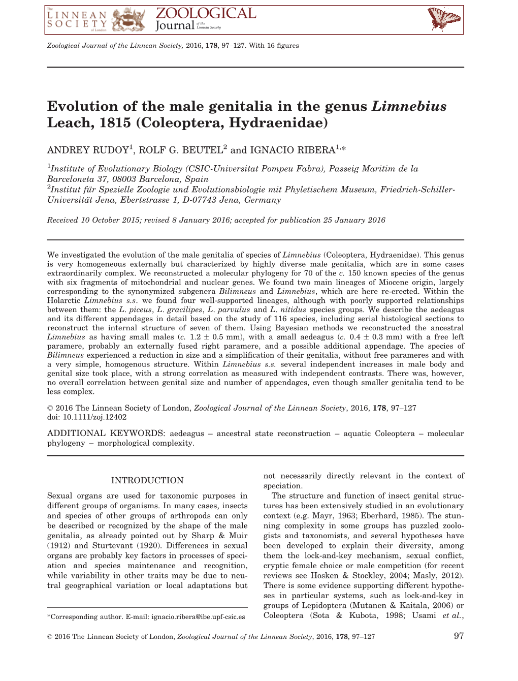 Evolution of the Male Genitalia in the Genus Limnebius Leach, 1815 (Coleoptera, Hydraenidae)