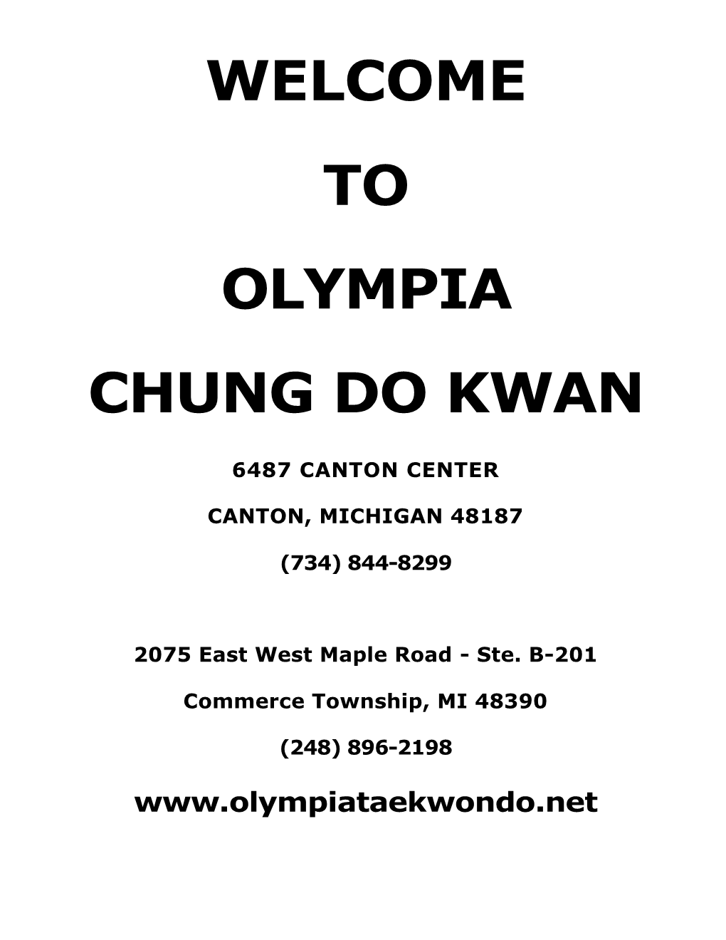 Welcome to Olympia Chung Do Kwan