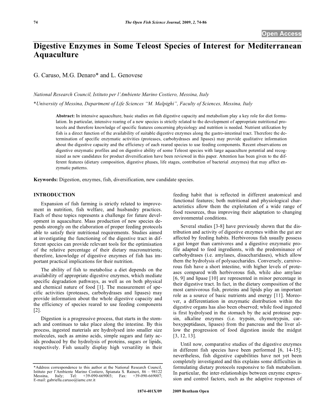 Digestive Enzymes in Some Teleost Species of Interest for Mediterranean Aquaculture