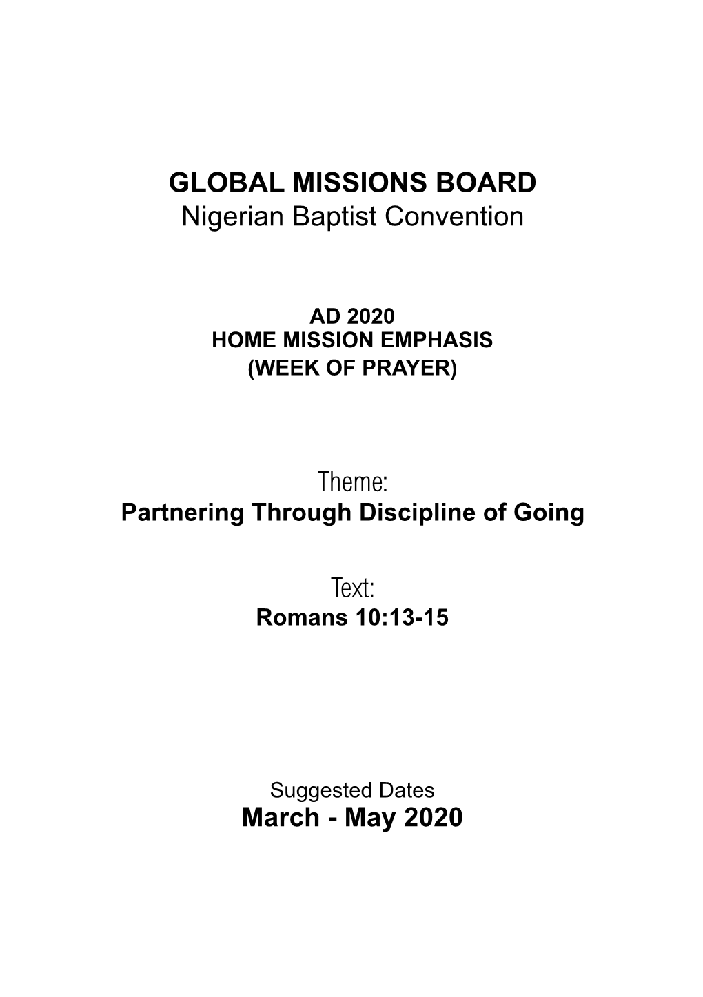 HOME Mission Emphasis 2020 Inner English