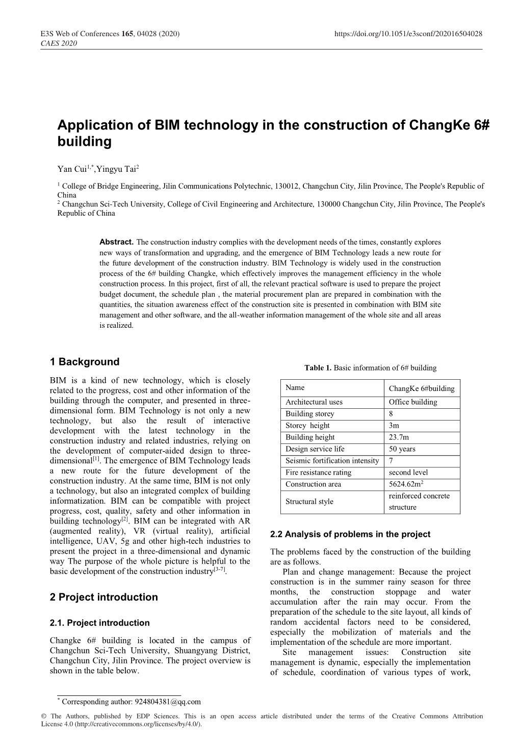 Application of BIM Technology in the Construction of Changke 6\# Building