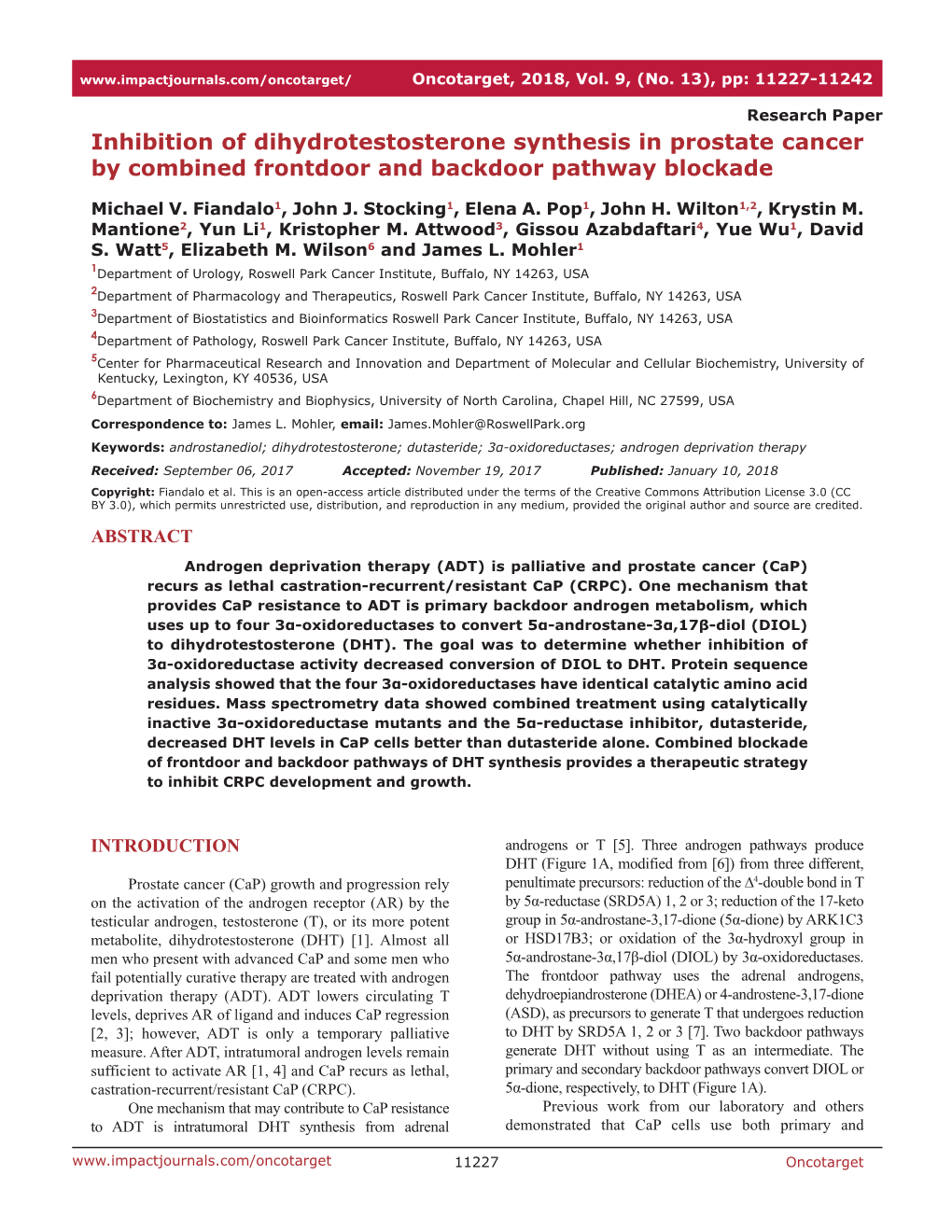 Inhibition of Dihydrotestosterone Synthesis in Prostate Cancer by Combined Frontdoor and Backdoor Pathway Blockade