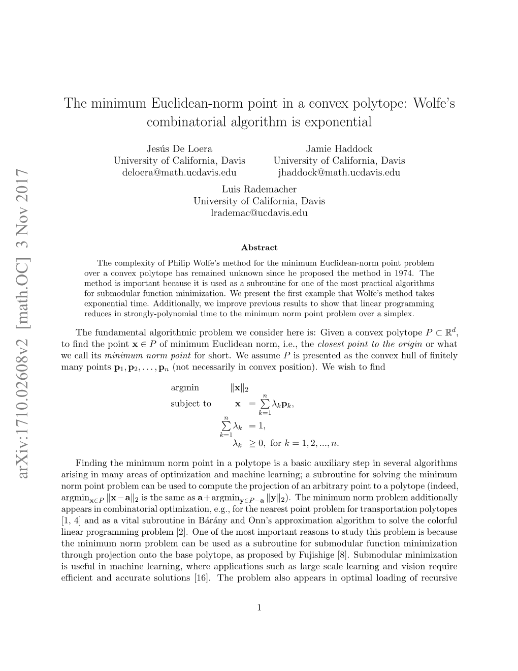 The Minimum Euclidean-Norm Point in a Convex Polytope: Wolfe’S Combinatorial Algorithm Is Exponential