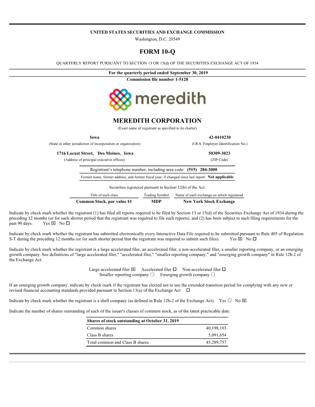 Form 10-Q Meredith Corporation