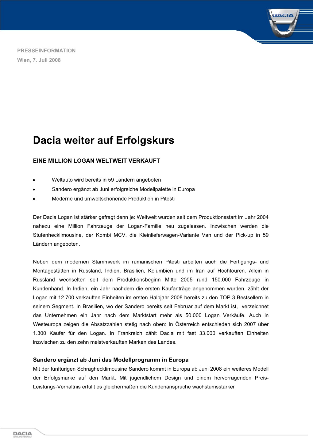 Dacia Weiter Auf Erfolgskurs