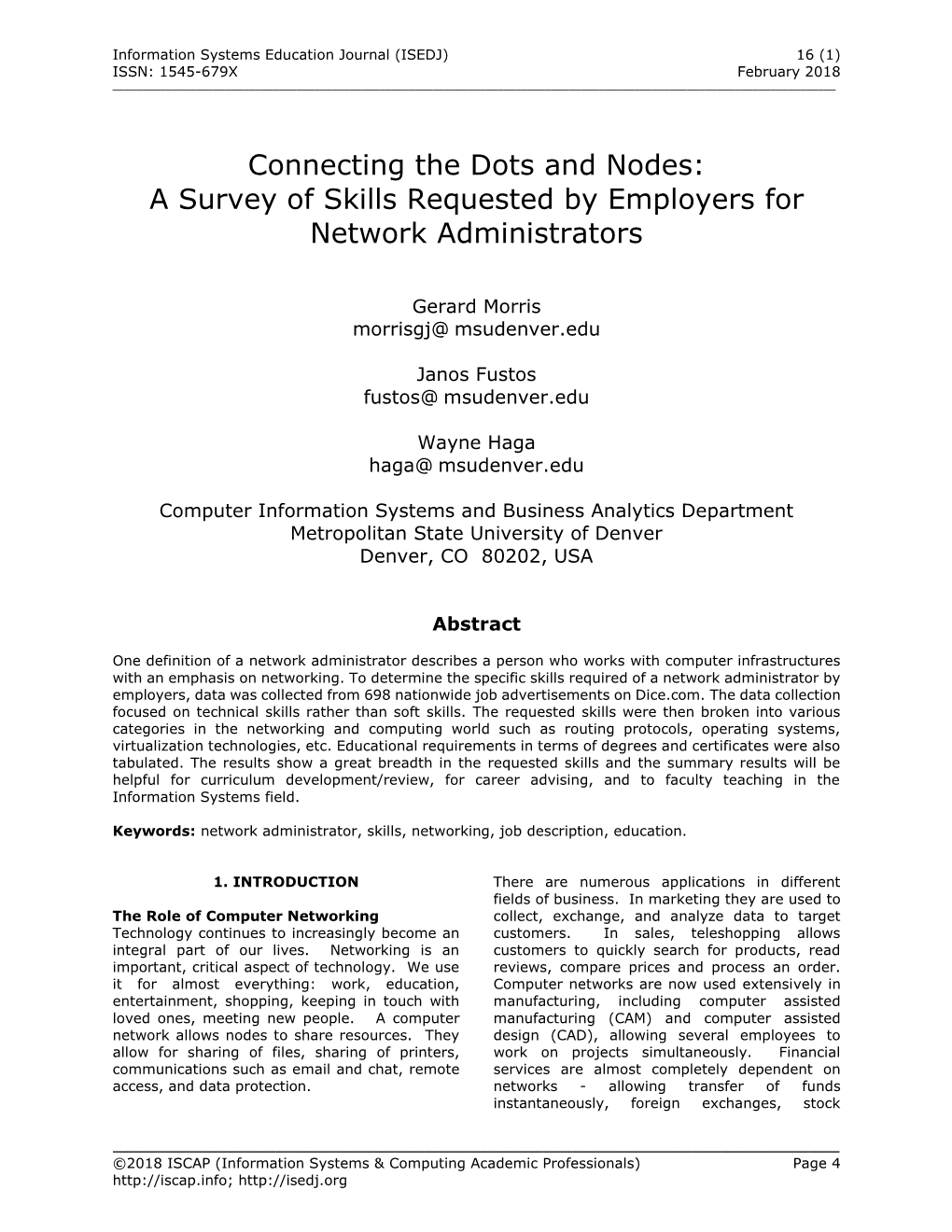 A Survey of Skills Requested by Employers for Network Administrators