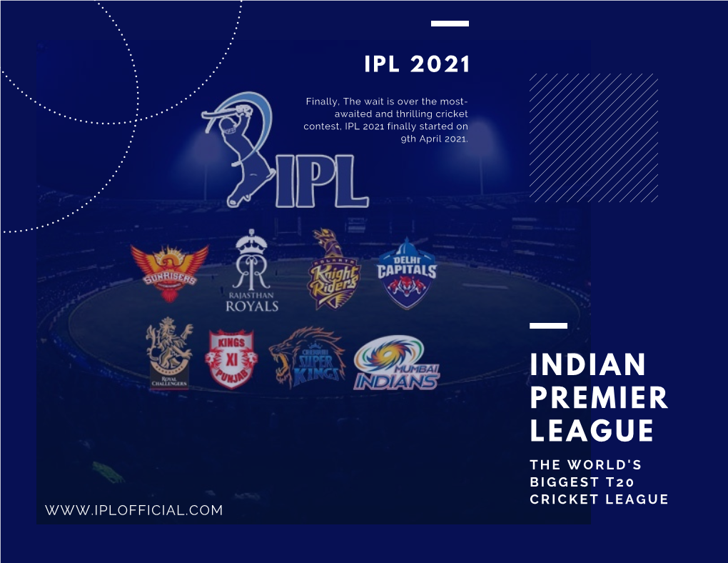 Indian Premier League T H E W O R L D ' S B I G G E S T T 2 0 C R I C K E T L E a G U E Ipl 2021