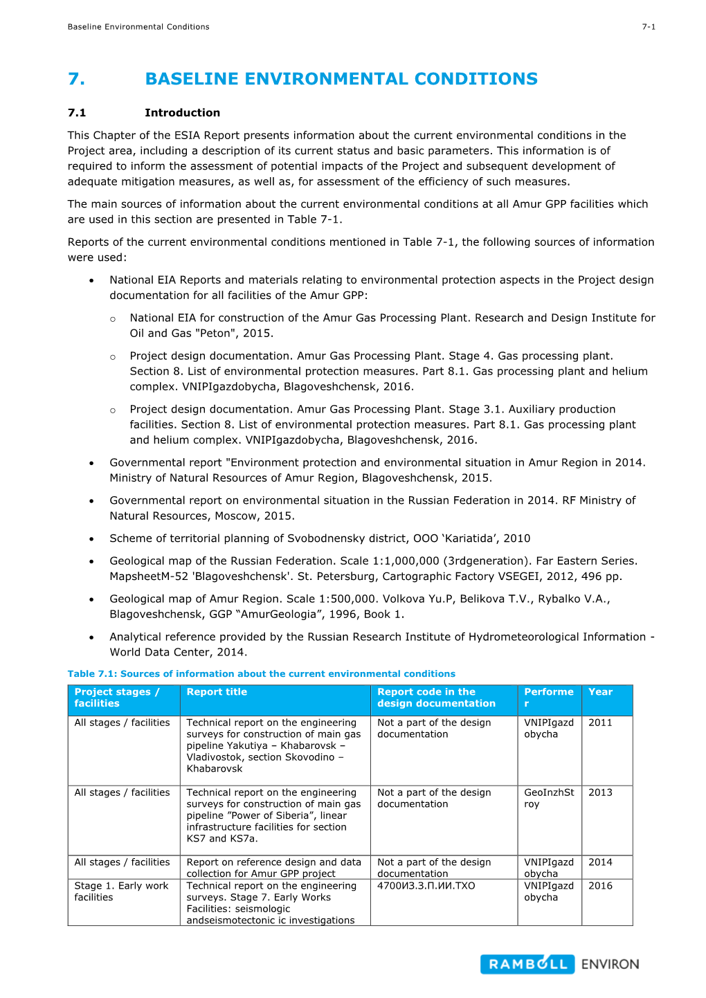 7. Baseline Environmental Conditions