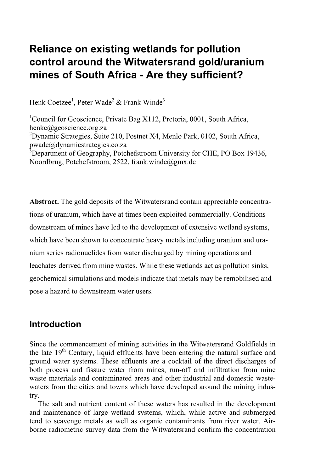 Uranium in the Aquatic Environment – IMWA Symposium 2002