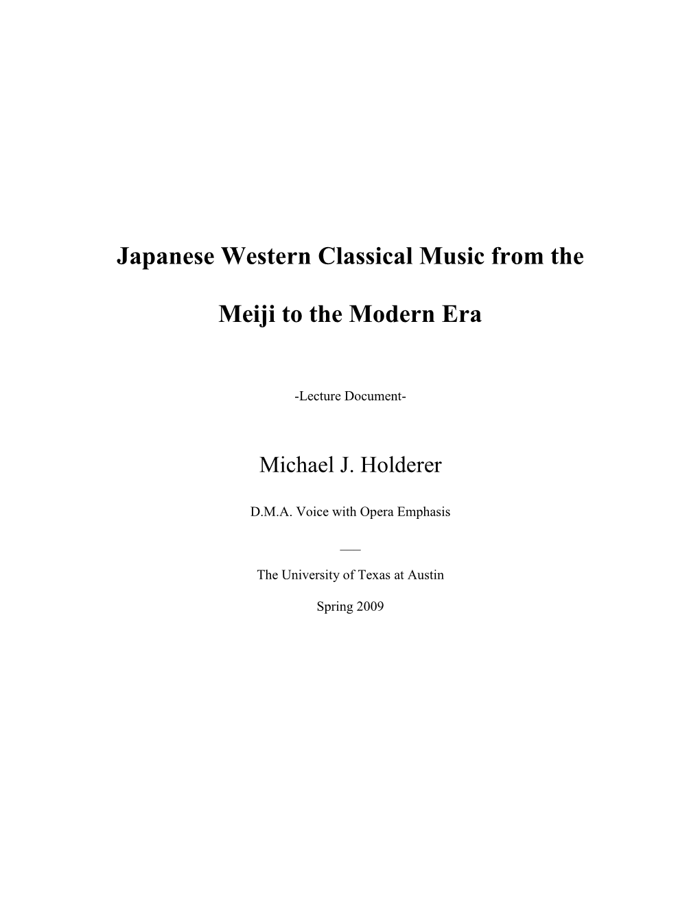 Japanese Western Classical Music from the Meiji to the Modern