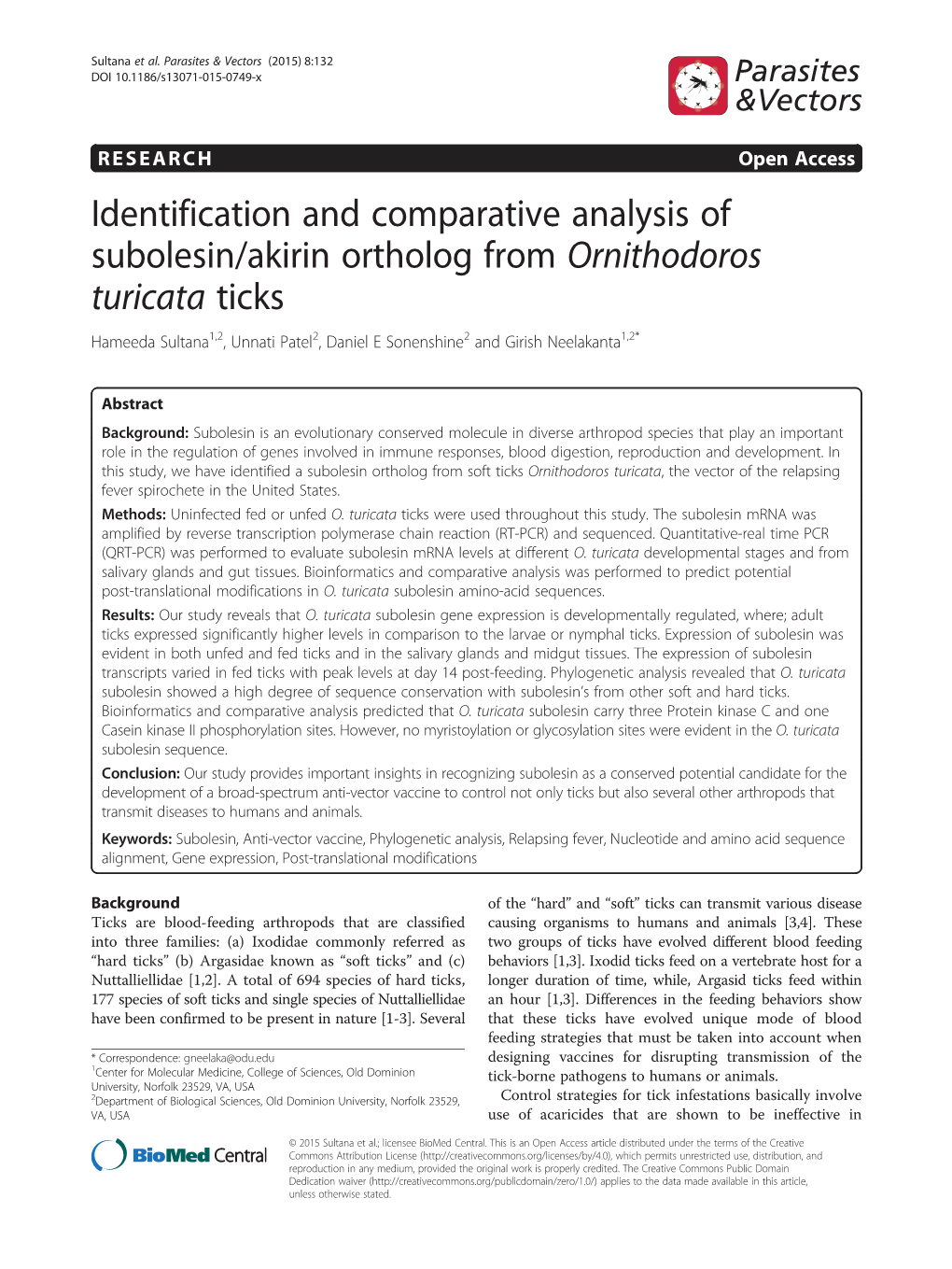 Identification and Comparative Analysis of Subolesin/Akirin Ortholog