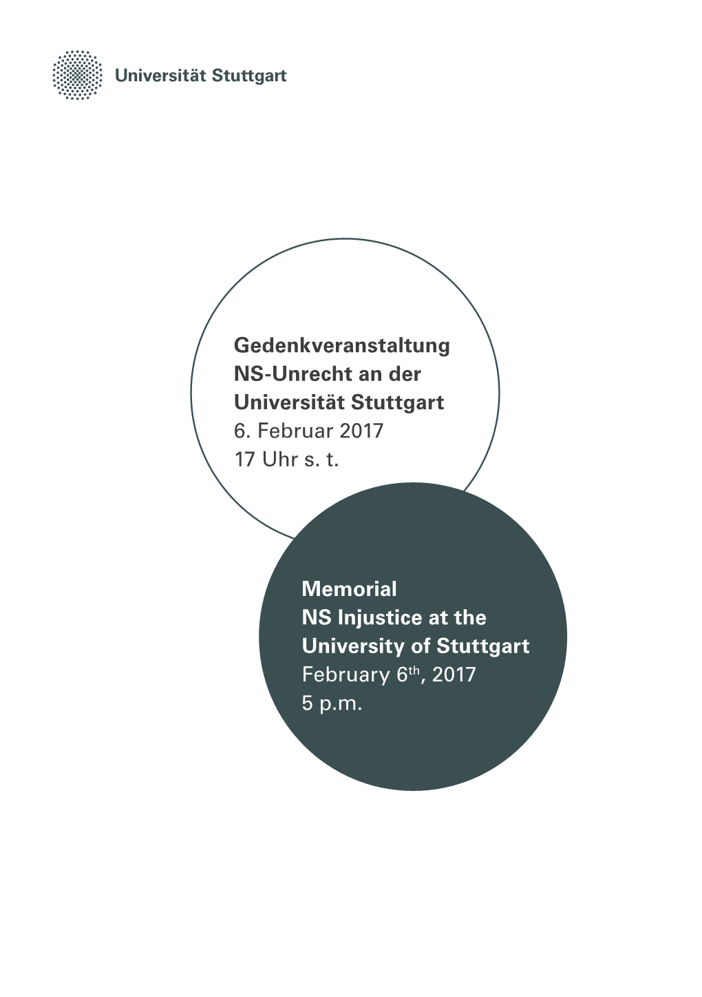 Gedenkveranstaltung NS-Unrecht an Der Universität Stuttgart 6. Februar 2017 17 Uhr S. T. Memorial NS Injustice at the Universit