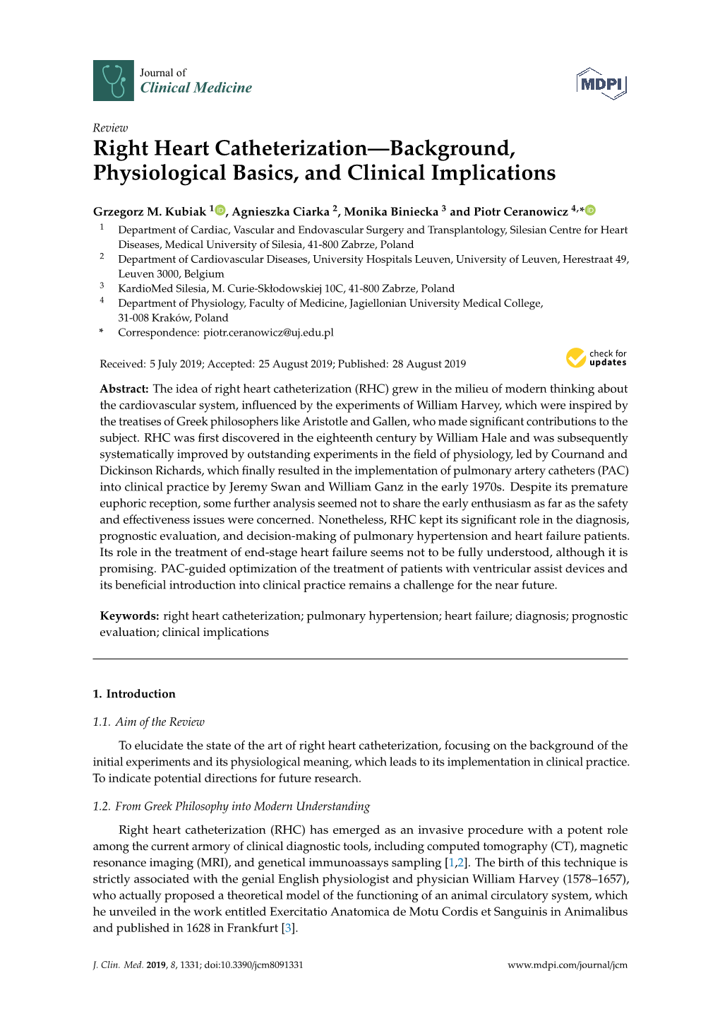 Right Heart Catheterization—Background, Physiological Basics, and Clinical Implications