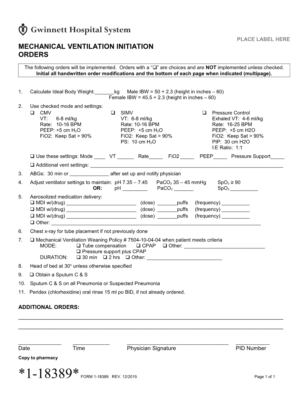 Mechanical Ventilation Initiation Orders