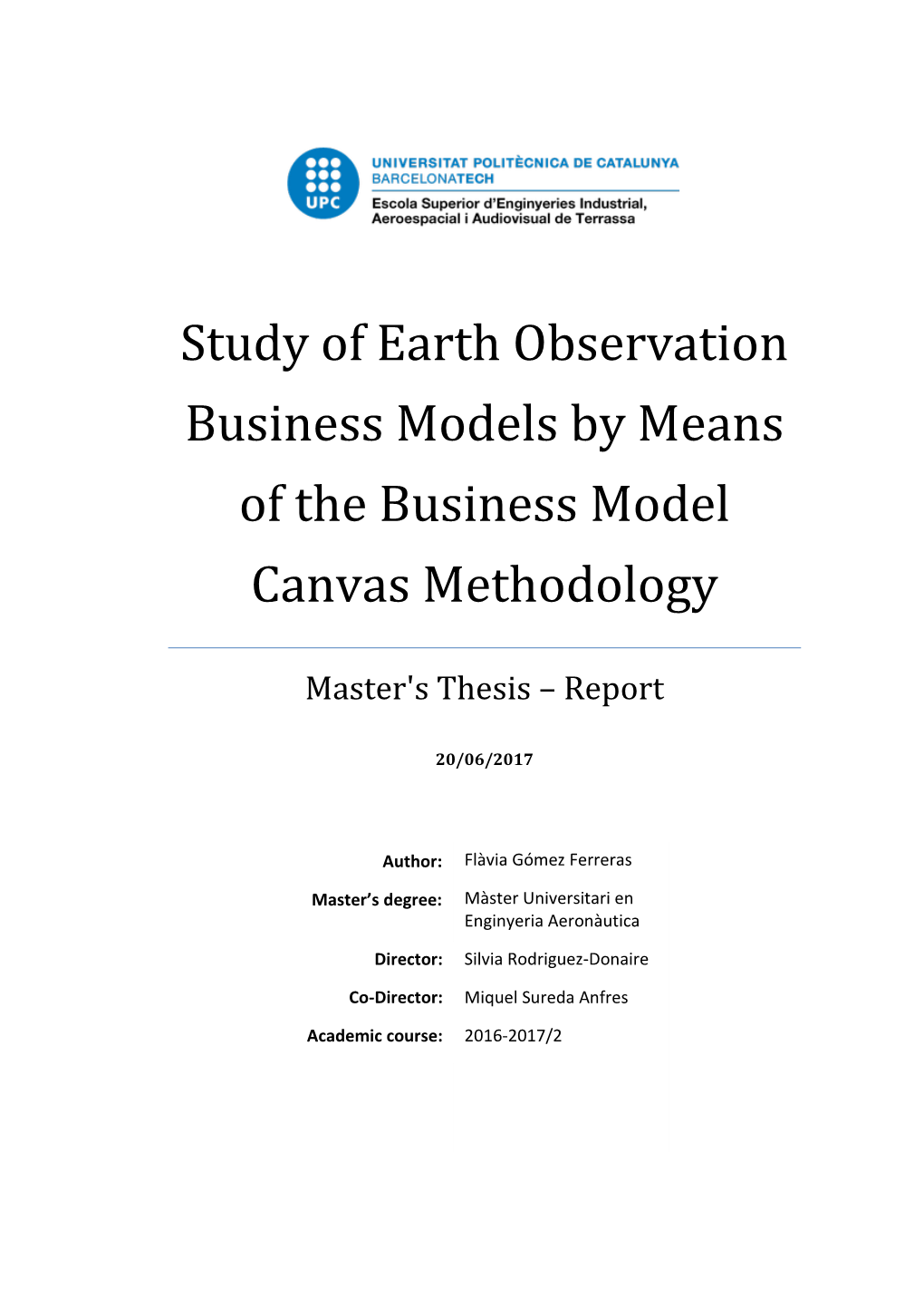 Study of Earth Observation Business Models by Means of the Business Model Canvas Methodology