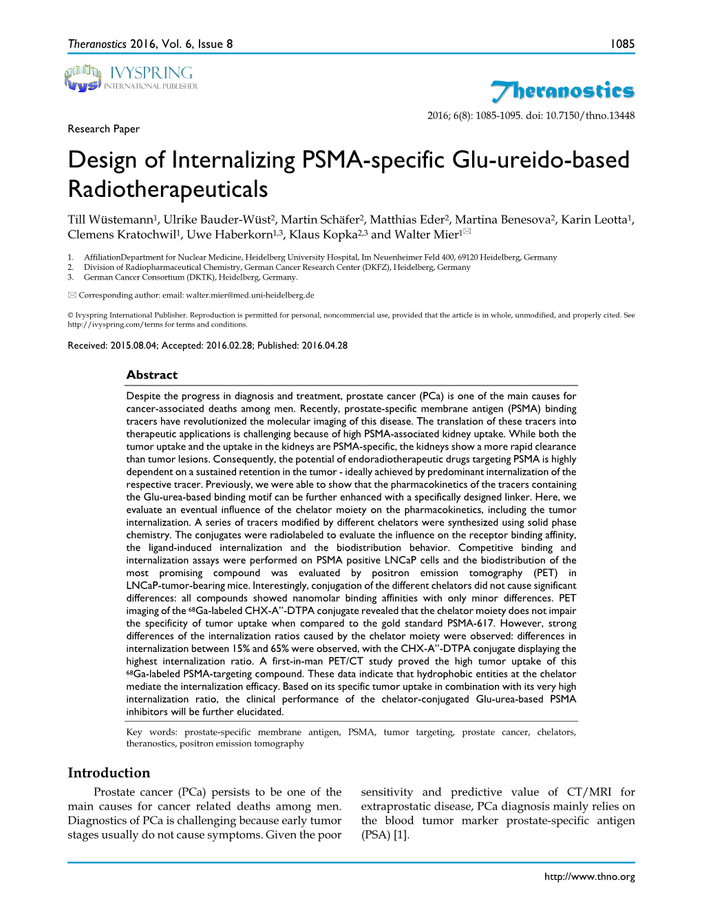Design of Internalizing PSMA-Specific Glu-Ureido-Based