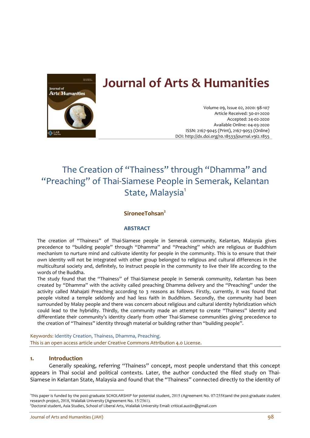 Journal of Arts & Humanities