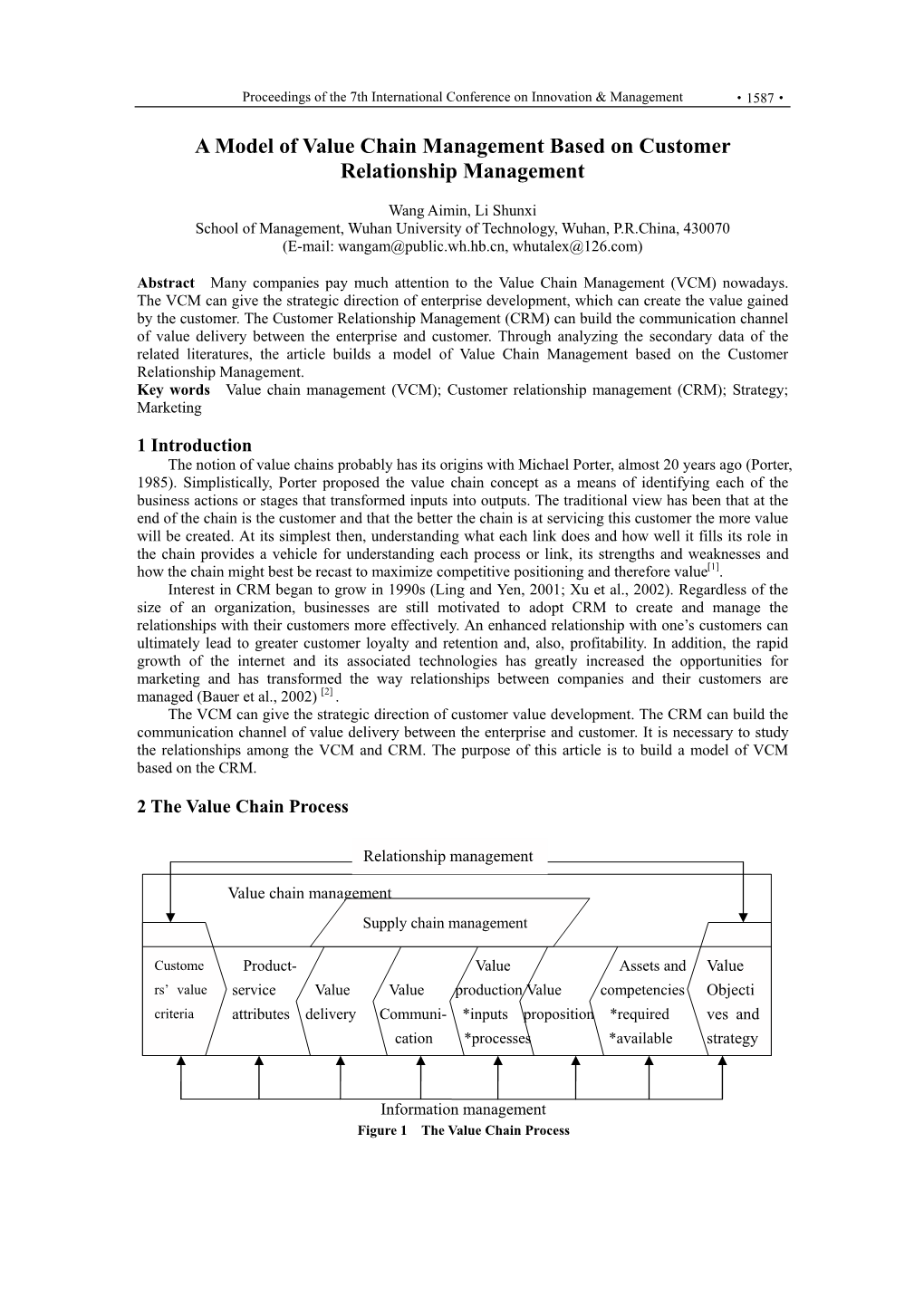 A Model of Value Chain Management Based on Customer Relationship Management