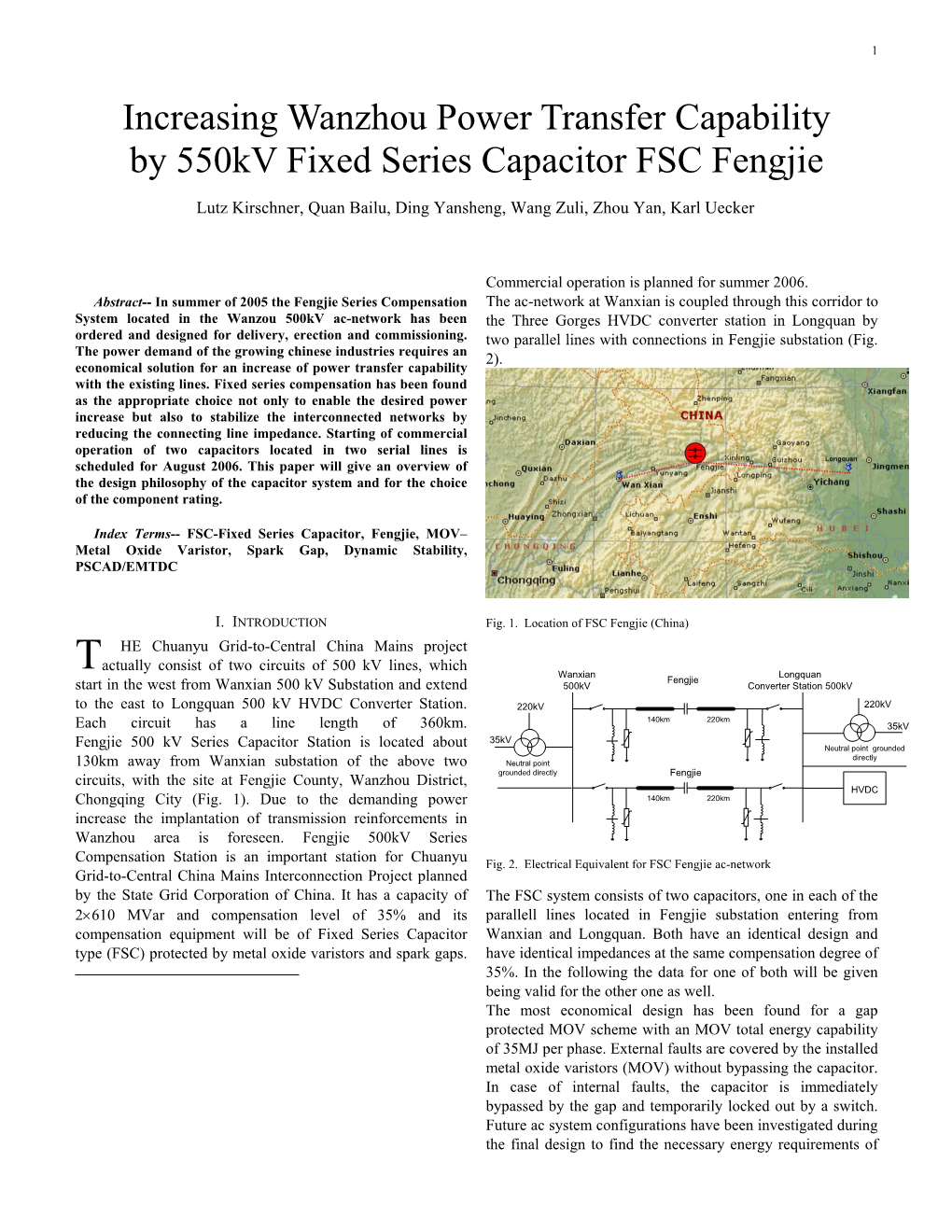 Increasing Wanzhou Power Transfer Capability by 550Kv Fixed Series Capacitor FSC Fengjie