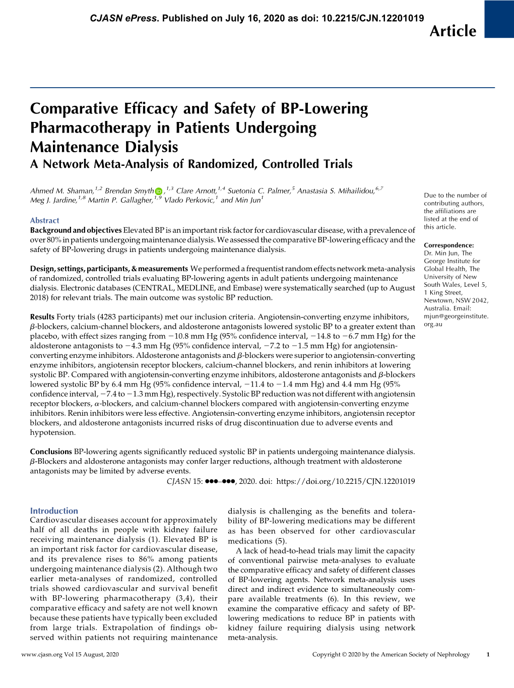 Comparative Efficacy and Safety of BP-Lowering Pharmacotherapy In