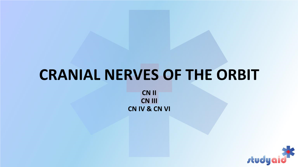 Cranial Nerves of the Orbit Cn Ii Cn Iii Cn Iv & Cn Vi Terms