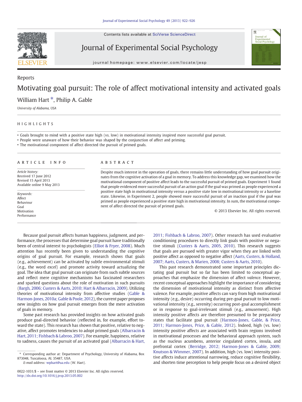 Motivating Goal Pursuit: the Role of Affect Motivational Intensity and Activated Goals