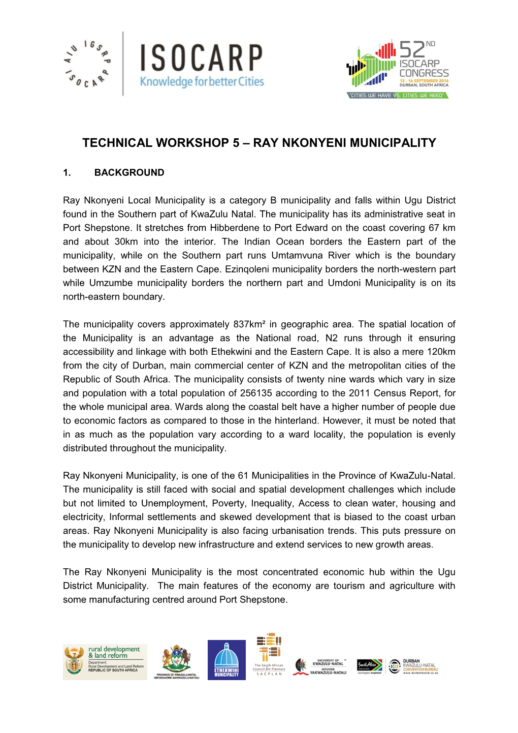Technical Workshop 5 – Ray Nkonyeni Municipality