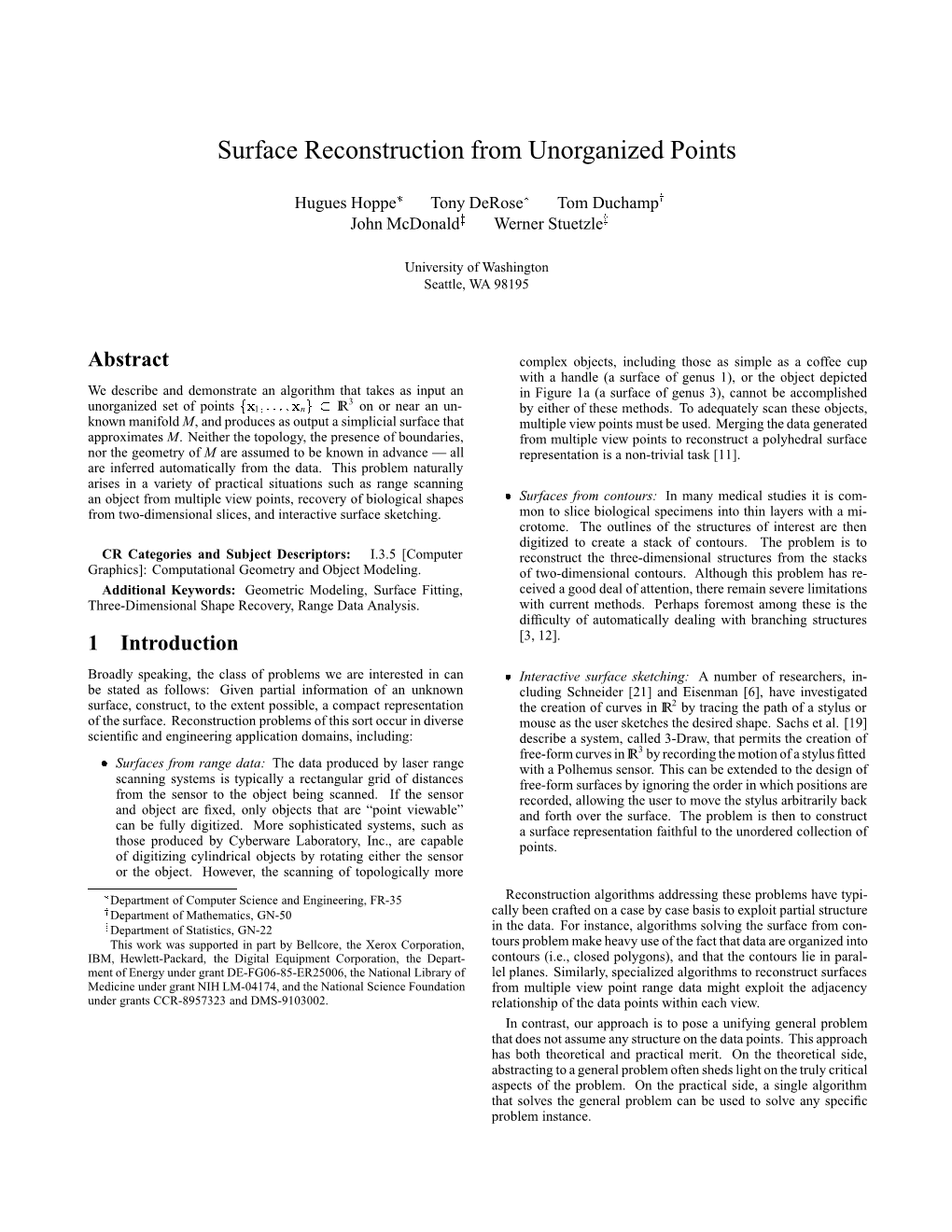 Surface Reconstruction from Unorganized Points