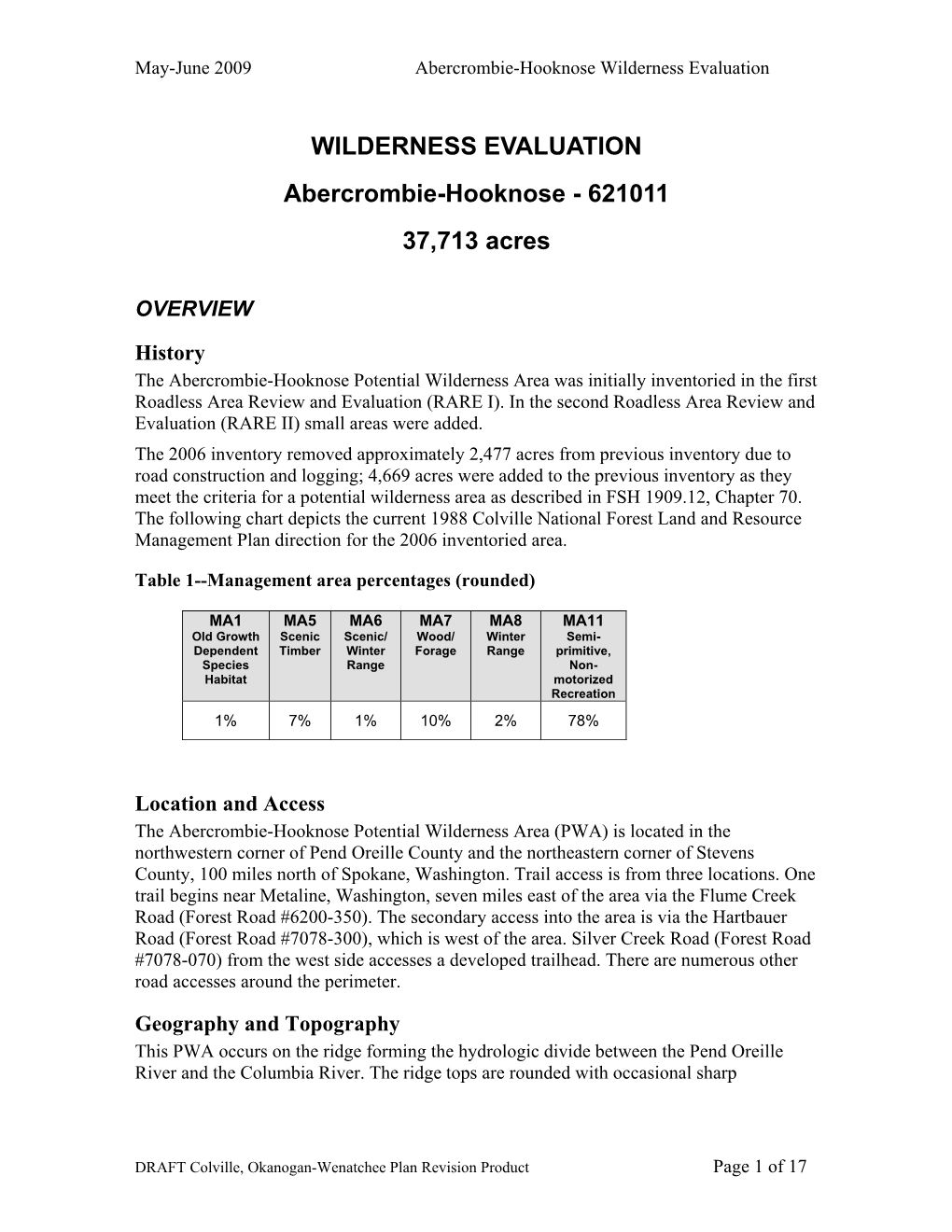 Abercrombie-Hooknose Wilderness Evaluation