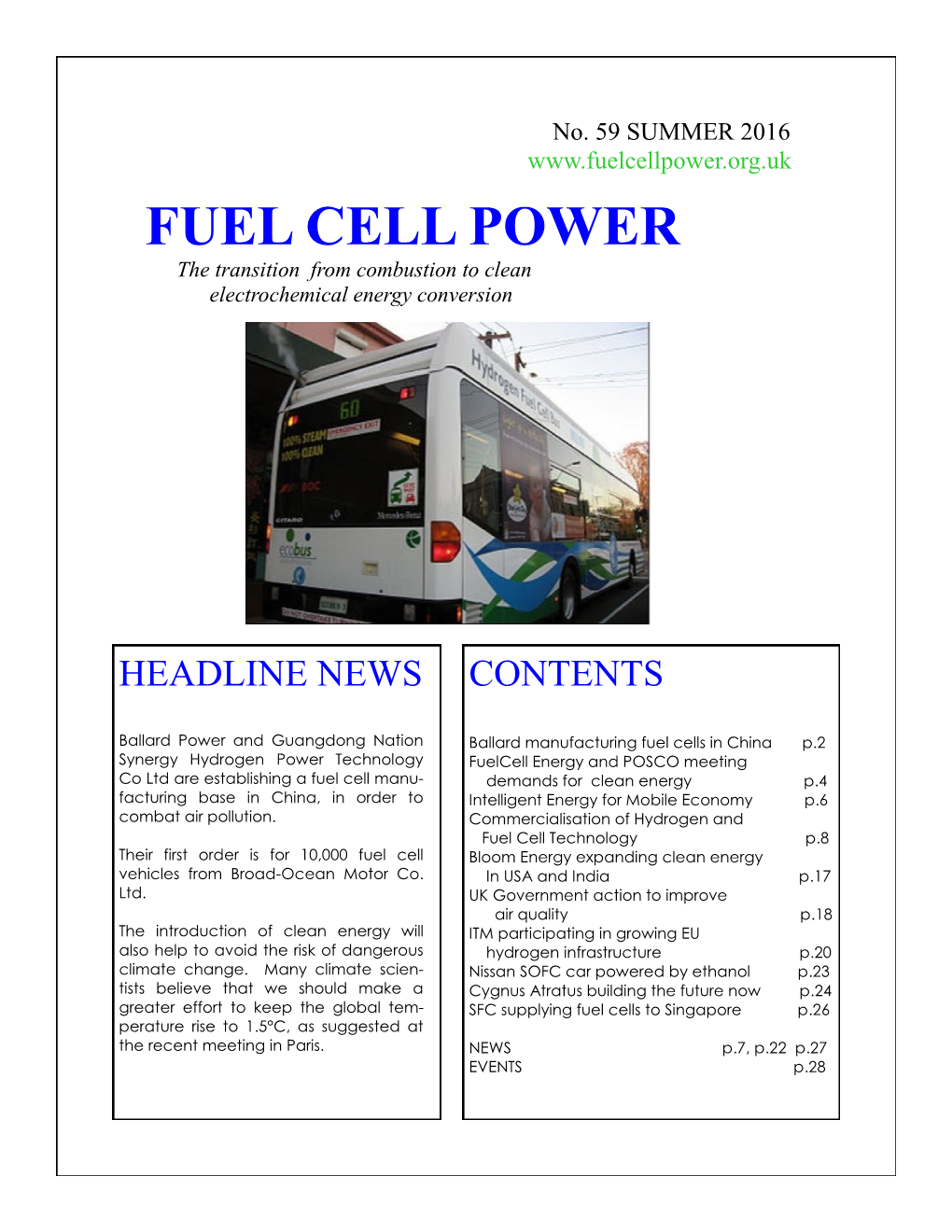 FUEL CELL POWER the Transition from Combustion to Clean Electrochemical Energy Conversion