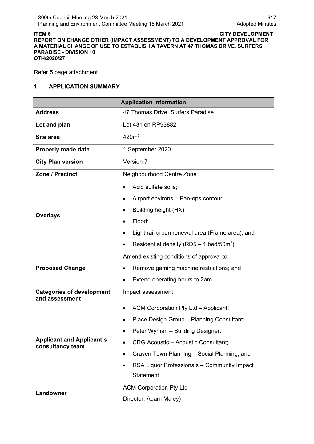 800Th Council Meeting 23 March 2021 Planning and Environment