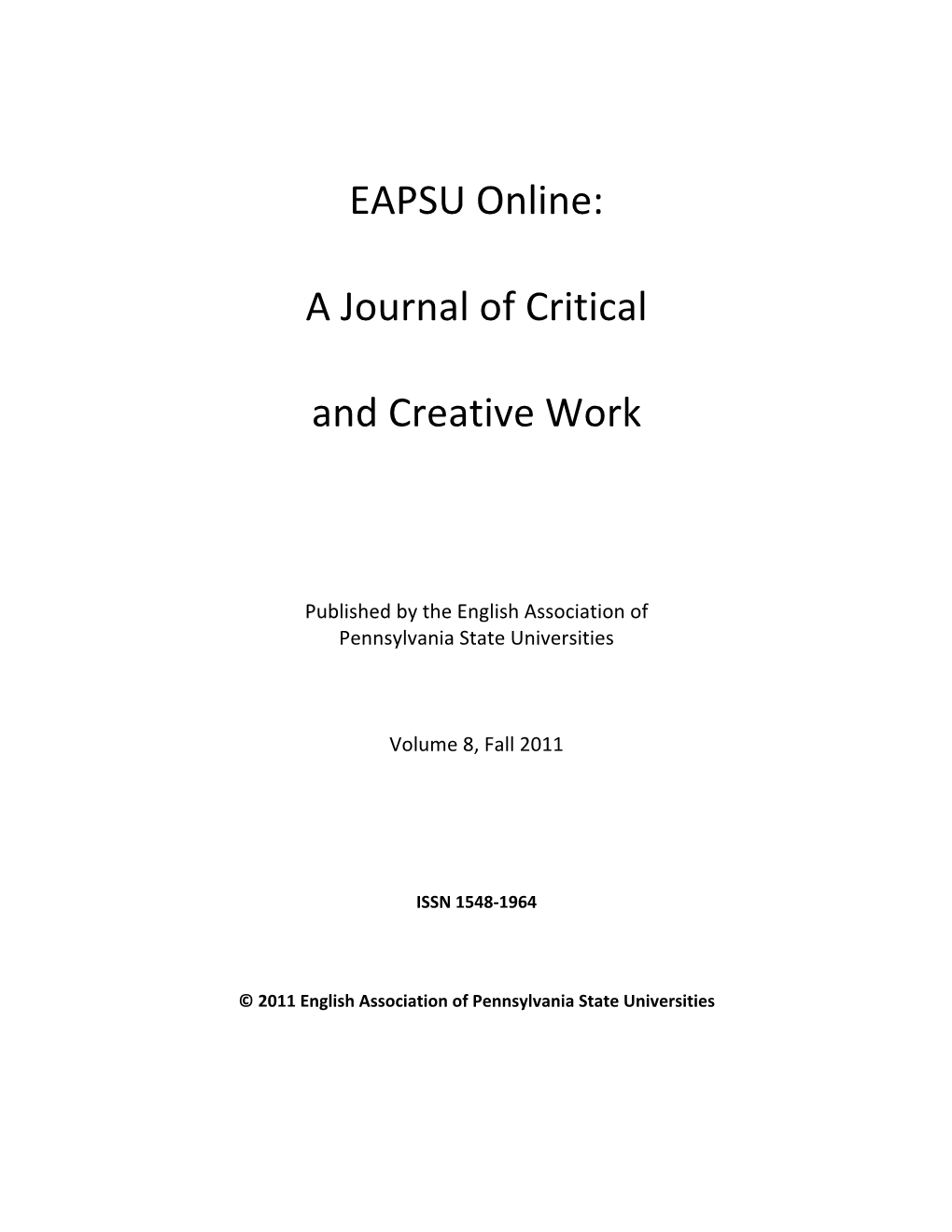 EAPSU Online: a Journal of Critical and Creative Work