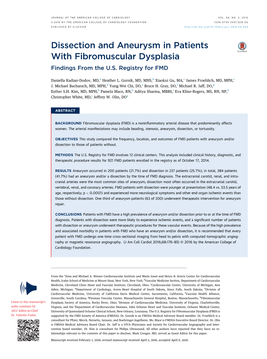 Dissection and Aneurysm in Patients with Fibromuscular Dysplasia Findings from the U.S