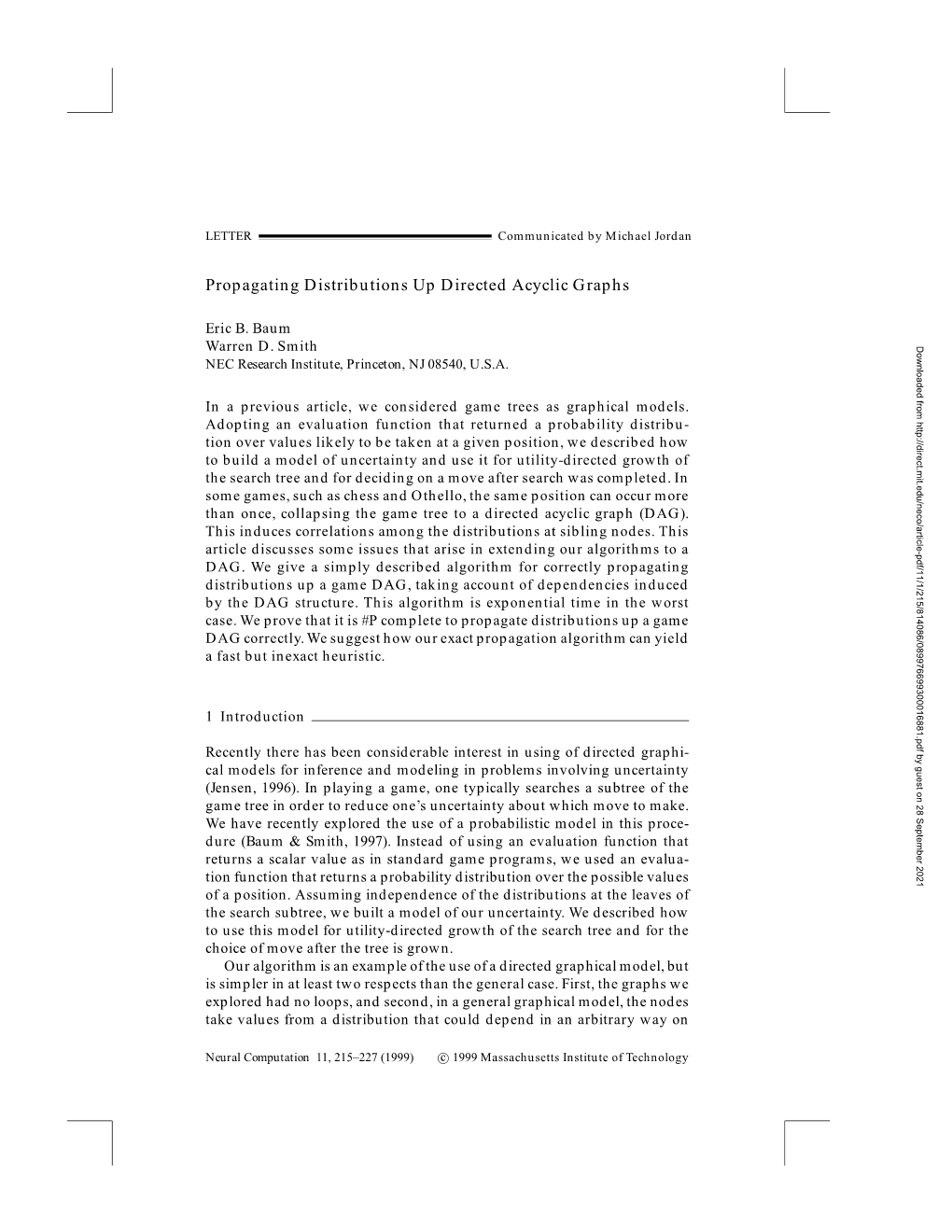 Propagating Distributions up Directed Acyclic Graphs