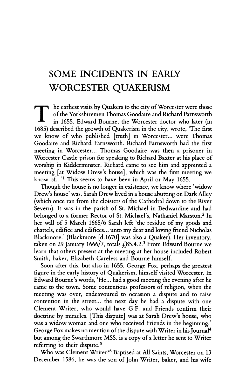 Some Incidents in Early Worcester Quakerism