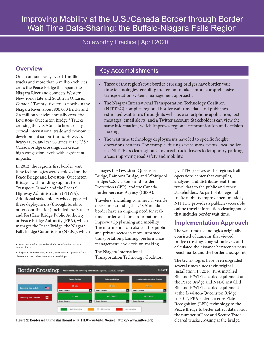 Improving Mobility at the U.S./Canada Border Through Border Wait Time Data-Sharing: the Buffalo-Niagara Falls Region