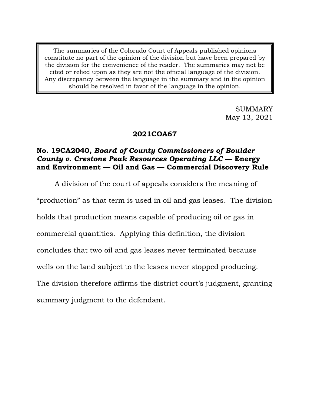 SUMMARY May 13, 2021 2021COA67 No. 19CA2040, Board