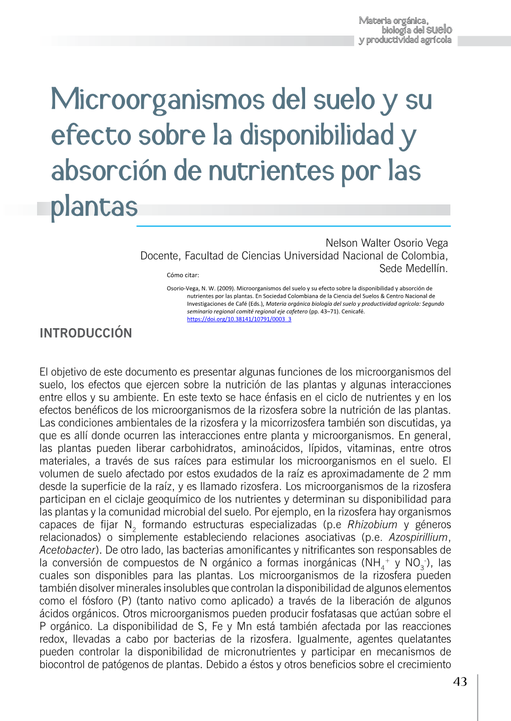 Microorganismos Del Suelo Y Su Efecto Sobre La Disponibilidad Y Absorción De Nutrientes Por Las Plantas