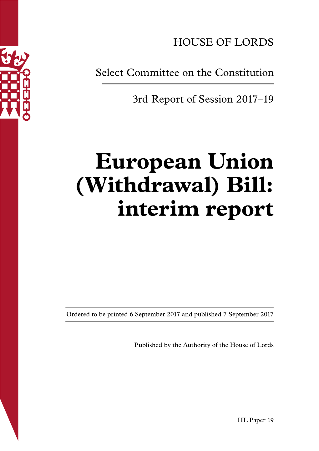European Union (Withdrawal) Bill: Interim Report
