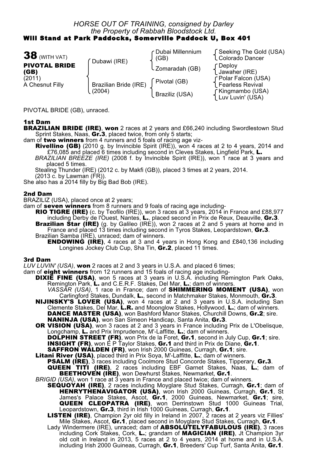 HORSE out of TRAINING, Consigned by Darley the Property of Rabbah Bloodstock Ltd