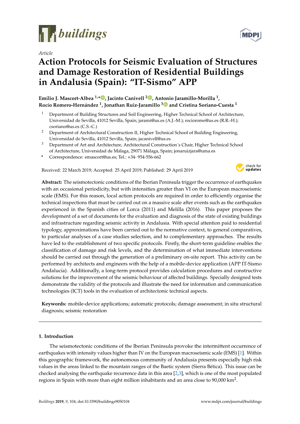 Action Protocols for Seismic Evaluation of Structures and Damage Restoration of Residential Buildings in Andalusia (Spain): “IT-Sismo” APP