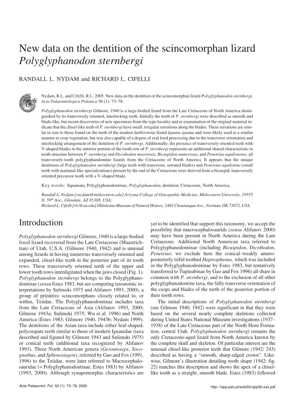 New Data on the Dentition of the Scincomorphan Lizard Polyglyphanodon Sternbergi