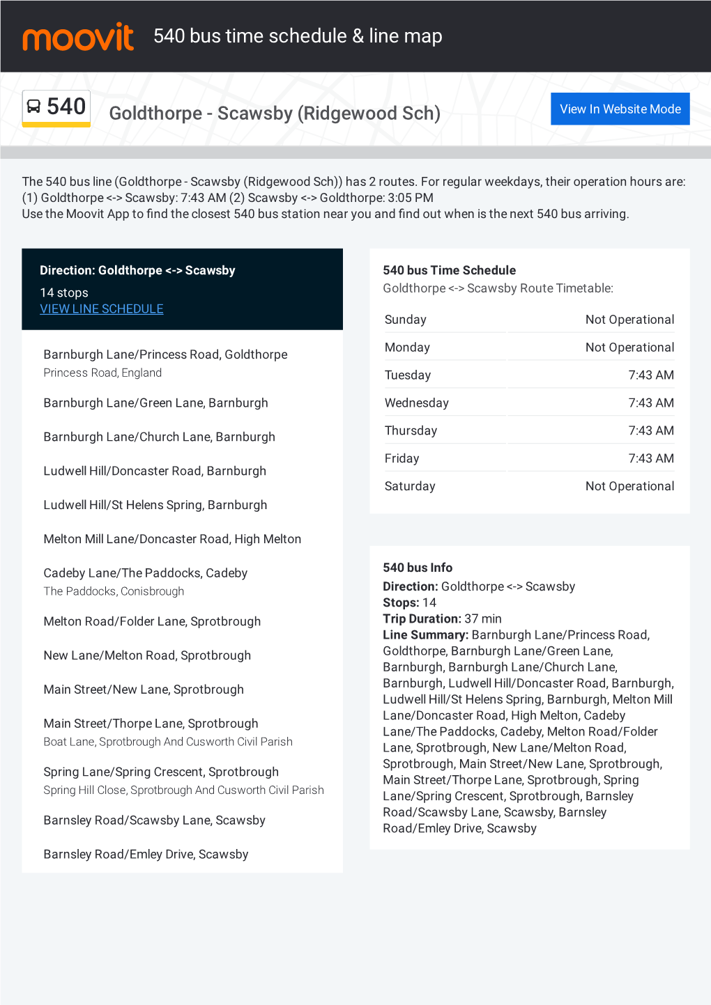 540 Bus Time Schedule & Line Route