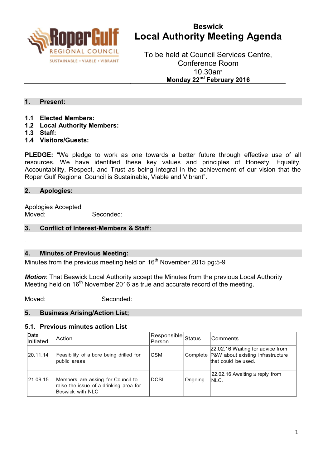 Local Authority Meeting Agenda