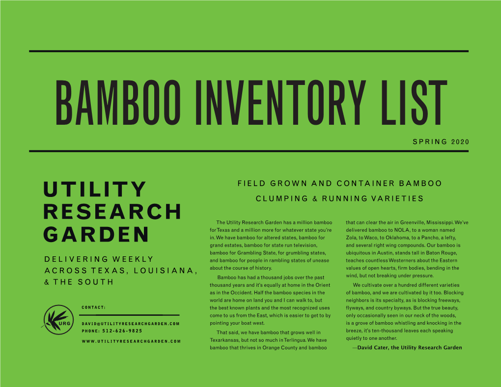 Bamboo Inventory List Spring 2020